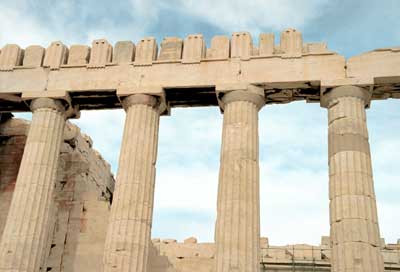 Columns and a little blue sky.