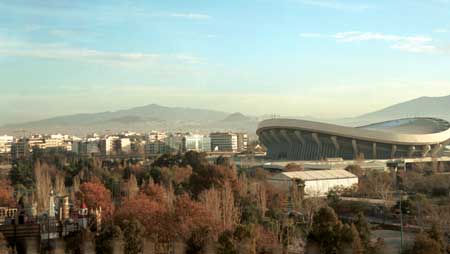 One view of the city from the tour bus. That's the soccer stadium. Note the air pollution.