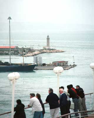 Watching the port as we were leaving.