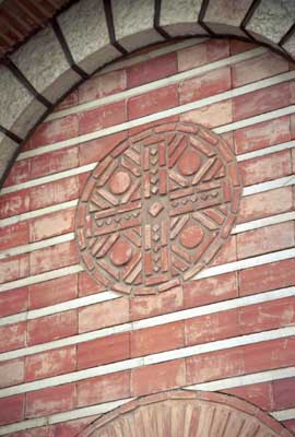 Some fancy brickwork on a church.