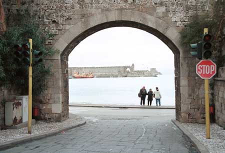 Looking out gate.