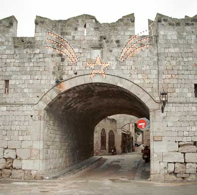 St. Catherine's Gate decorated for Christmas