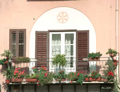 A window overlooking the plaza.