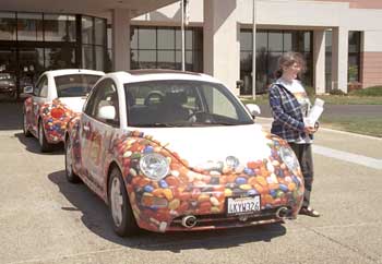 Maura in front of the Jelly Belly Buggy Car